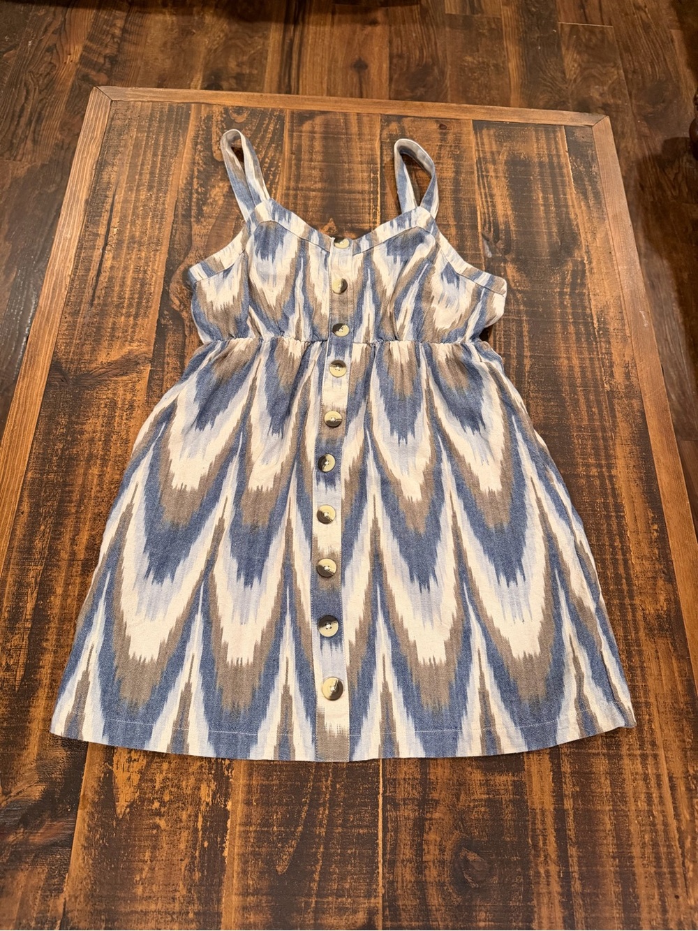 Shyanne Blue White and Tan Ikat Mini Dress